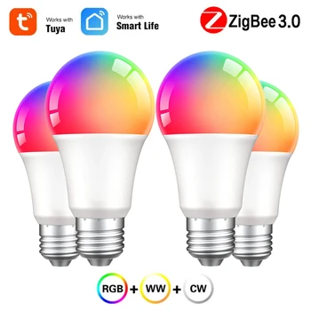15W Tuya Zigbee 3.0 Led Lemputė E27 RGBCW Lempos Smart Home Pritemdomi Wifi lemputė Balso Nuotolinio Valdymo Dirbti su Alexa 