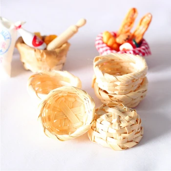 1PC Miniatiūriniai Lėlių Duonos Krepšelio Augalinių Maisto produktų Laikymo Krepšelis Austi Rėmo Modelis Virtuvės Dekoro Žaislas Lėlės Namas Priedai