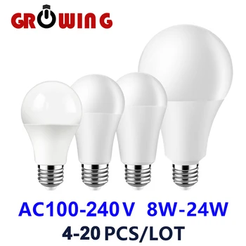 4-20PCS AC110V/AC220V Led energijos taupymo Lempa Lempos, E27, B22 Šviesos Reali Galia 8W-24W Nr. strobe šiltai balta šviesa