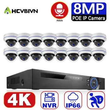 4K 16 Kanalo CCTV Vaizdo Stebėjimo Komplektas 8MP 8CH POE NVR Lauko Vandeniui POE Garso IP Dome Saugumo kamerų Sistema, Nustatyti 16CH