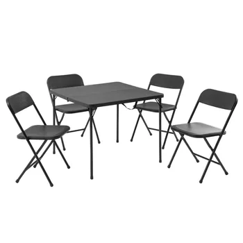 5 Gabalas Dervos Kortelės Stalas ir Keturios Kėdės Nustatyti, Juoda，gyvenamojo Kambario, valgomojo kėdės, lauko kėdė