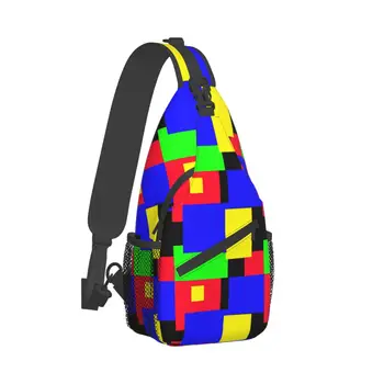Colorblock Pečių Krepšiai, Geometrinis Spausdinti Mados Krūtinės Maišelį Vyrai Kelionių Veikia Sling Bag Telefono Grafikos Crossbody Krepšiai