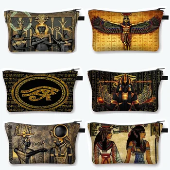 Egipto Menas Spausdinti Kosmetikos Maišą, Egipto Faraonas Anubis Moterų Makiažas Atveju, Tualetinių Reikmenų Organizatorius Mažos Piniginės Rankinės Lūpų Turėtojas