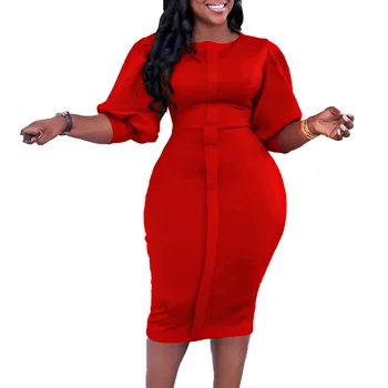 Elegantiškas Afrikos Suknelės Moterims Vasaros Afrikos Pusę Rankovės O-kaklo Poliesteris Žalia Raudona Juoda Balta Kelio ilgio Suknelė S-3XL