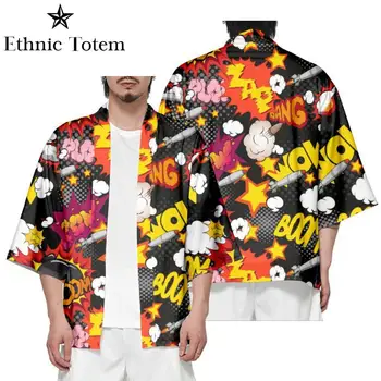 Kimonos Vyrų Apsiaustu Japonų Kimono Megztinis Juokinga Grafiti Marškinėliai Japonijos Yukata Paplūdimio Kimono Padengti Iki Shirt Mens Palaidinė Moterims