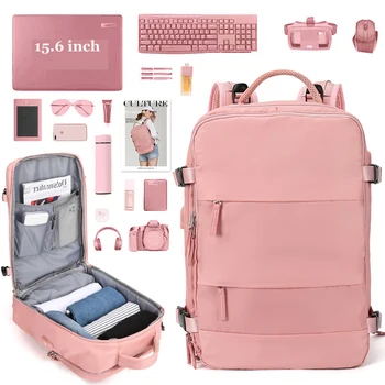 Moterų Laptop Backpack 15.6 colių Paauglės, USB įkrovimo mokyklos Kuprinė Nepriklausoma Batų krepšys kelionių Kuprinė lauko Kuprinė