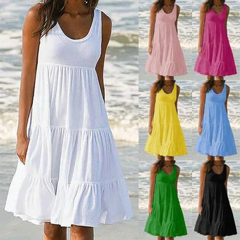Moterų O-kaklo, Rankovių Pynimas Mini Suknelė Bohemijos Kietas Beach Sun Seksuali Suknelė Plius Dydis Palaidų Montavimo Suknelė Vasaros 2023