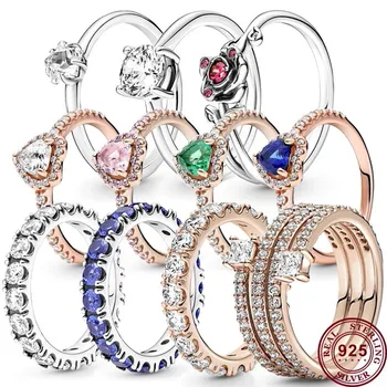 Nauji Karšto 925 Sidabro Tauriųjų Meilės Širdyje, Shining Star Moterų Cirkonis Logotipas Spiralės Žiedas Vestuvių Aukštos Kokybės 