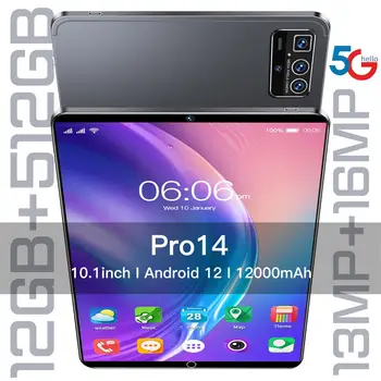 Pro 14 Tablet PC 10.1 Colių HD Ekranas, Android 12) RAM:12/16GB-ROM:512 GB-1 TB GPS+FM+WI-fi+BT Paramos Dvigubai Kortelės Klaviatūros 12000mAh
