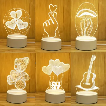Romantiškos Meilės 3D Akrilo Led Žibintai Namų Vaikų Nakties Šviesos Stalo Lempa Gimtadienio Dekoro Valentino Dieną, Naktiniai staleliai, Lempa