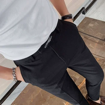 Verslo Oficialų Kelnės Vyrams Korėjos Stiliaus Plonas Office Socialinės Kostiumas Kelnės Aukštos Kokybės Streetwear Juoda Balta, Siuvinėta Kulkšnies Kelnės