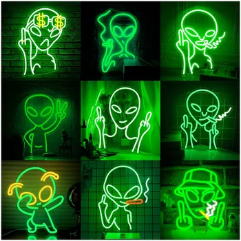 Žalios Rūkymas Svetimų Led Neonas Pasirašyti Šviesos Sienų Dekoras USB Powered Neon Svetimų Dovanas Vaikams Žaidimo pradžia Gimtadienio Neon Dekoras