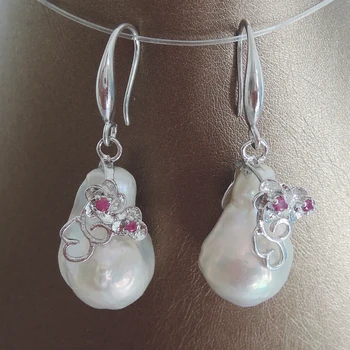 100% pobūdžio gėlavandenių perlų auskarai su 925 sidabro kablys -- AA baroko Perlas,15-25 mm big baroko perlo auskaru