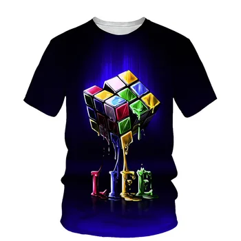 2023 Vyrų Vasaros 3D Rubiko Kubas Print T-shirt O Kaklo Didelio Dydžio trumpomis Rankovėmis T-shirt Viršų Mados Stilių vyriški Laisvalaikio marškinėliai