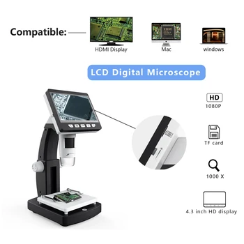 4.3 Colių 2MP 1080P Su HDMI Skaitmeninis Mikroskopas Nešiojamą Endoskopą HD Tikrinimo Otoscope CMOS Borescope Fotoaparatas