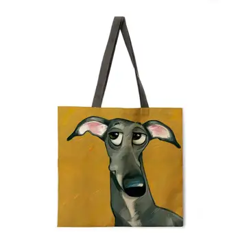 Aliejaus tapybai laišką šuo tapybos lino pirkinių krepšys moteriška laisvalaikio rankinės pečių maišą mados paplūdimio krepšys sulankstomas pirkinių krepšys