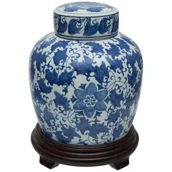 Elegantiškas, Gražus White & Blue Porceliano Imbieras Jar - Idealus Dekoro Detalė Jūsų namams