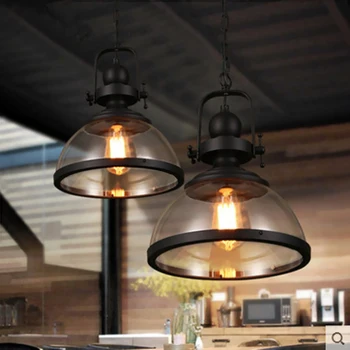 Geležies LED Sieniniai šviestuvai Loft Pramoniniai Virtuvės Kabo Lempa Valgomojo Kambario Dekoro Namų Šviesos Armatūra Stiklo Umbra