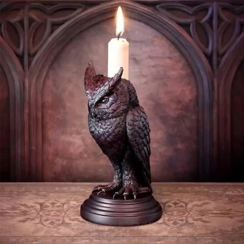 Gotikos Žvakidė Stalo Apdailos Helovinas Pelėda Varna Dekoratyviniai Papuošalai Antikos Stiliaus Skulptūra Dervos Amatų Namų Dekoro