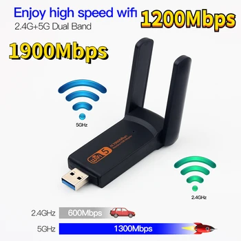 Greitas Internetas Belaidis USB Wi-fi Adapteris 1900Mbps USB Tinklo plokštė 1200Mbps Wifi Dongle USB LAN Ethernet Dual Band 2.4 G 5.8 G