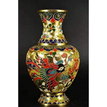 Kinijos vario Cloisonne emalio dragon&phoenix gėlė graži vaza