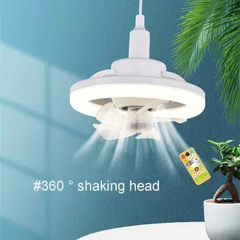 LED Ventiliatorius Šviesos 360° Sukimosi Lubų Lempa E27 Ventiliatorių Lempos Nuotolinio Valdymo Aušinimo Ventiliatorius Tamsos Apšvietimas Kambarį