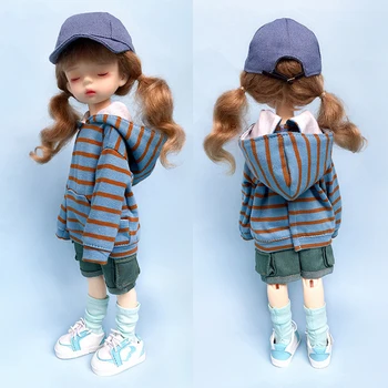 Naujas 1/6 BJD Doll Drabužiai, Apranga Dryžuotas ilgomis Rankovėmis Hoodie Viršuje Su Kišenėje 30cm YOSD BJD Doll Drabužių Priedai 