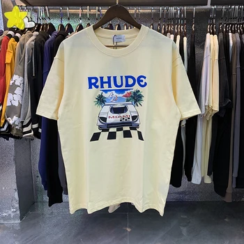 Negabaritinių Mados Spausdinimo Modelis RHUDE T-marškinėliai Vyrams, Moterims, Aukštos Kokybės Atsitiktinis O-Kaklo trumpomis Rankovėmis Vasarą Naujų RHUDE Viršuje Tees