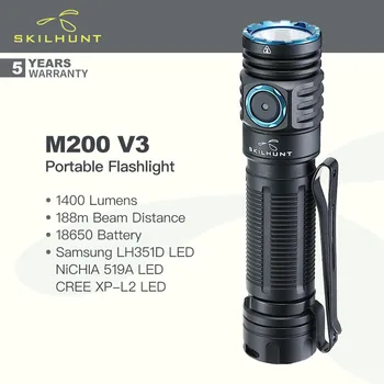 Skilhunt M200 V3 Nešiojamas LED Žibintuvėlis, 1400 Liumenų,Magnetinio Įkrovimo lizdas,Multi-lygio Iššvaistymo Šilumos,Aukštos CRI,Pastovios Šviesos