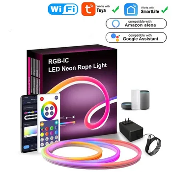 Tuya Wifi RGBIC LED Neon Šviesos Virvė Su Muzikos Sinchronizavimo 16 Mln. 