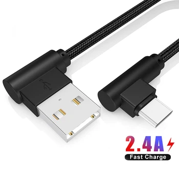 USB C 2.4 Įkrovimo Duomenų Eilutė 90 Laipsnių Teisę Kampo Alkūnė Tipas-C Mobiliųjų Telefonų Žaidimų Nailono Kabelis, USB-C, Prietaisai, Reikmenys