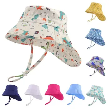 Vaikų Vasaros Kibirą Skrybėlės UV Apsauga Lauko Paplūdimio Saulės, Skrybėlę, Berniukas, Mergaitė Flap Kepurė Reguliuojamo Pločio Kraštų Bžūp Atsitiktinis Panama Kepurė
