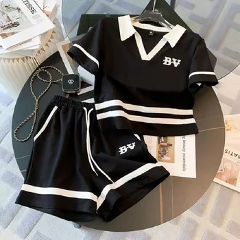 Vasaros 2023 Naujų Vaikų Mergaičių Nustatyti Drabužių Polo Marškinėliai Mergina Užsienio Stilių, Raidę Trumparankoviai Šortai Dviejų Dalių Korėjos Stiliaus