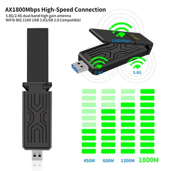 WiFi6 USB WiFi 6E Adapteris AX1800 2.4 G/5 ghz Tinklo plokštė Wifi Dongle 1800Mbps Dual Band MU-MIMO USB3.0 VNT Nešiojamas 