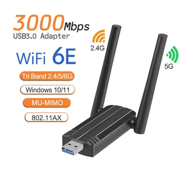 WiFi6E USB3.0 WiFi Adapteris AX3000 Tri-Band 2.4 G/5G/6GHz Belaidžio Tinklo plokštė-WiFi Dongle Wlan Imtuvas Win10/11